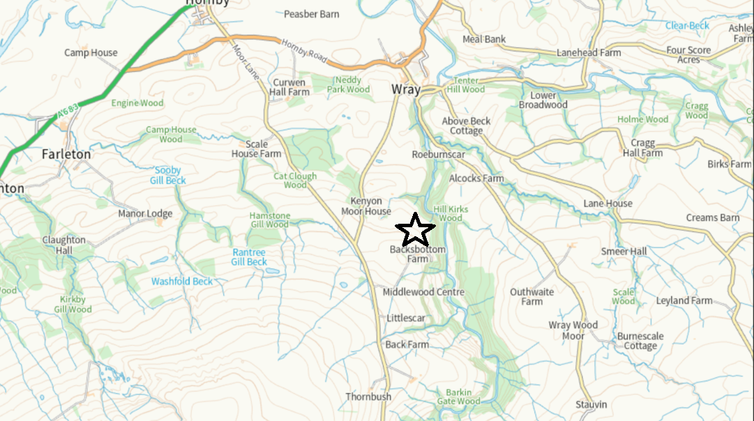 Forest of Bowland Map - Backsbottom Farm - Close up Forest of Bowland Map - Backsbottom Farm - Close up