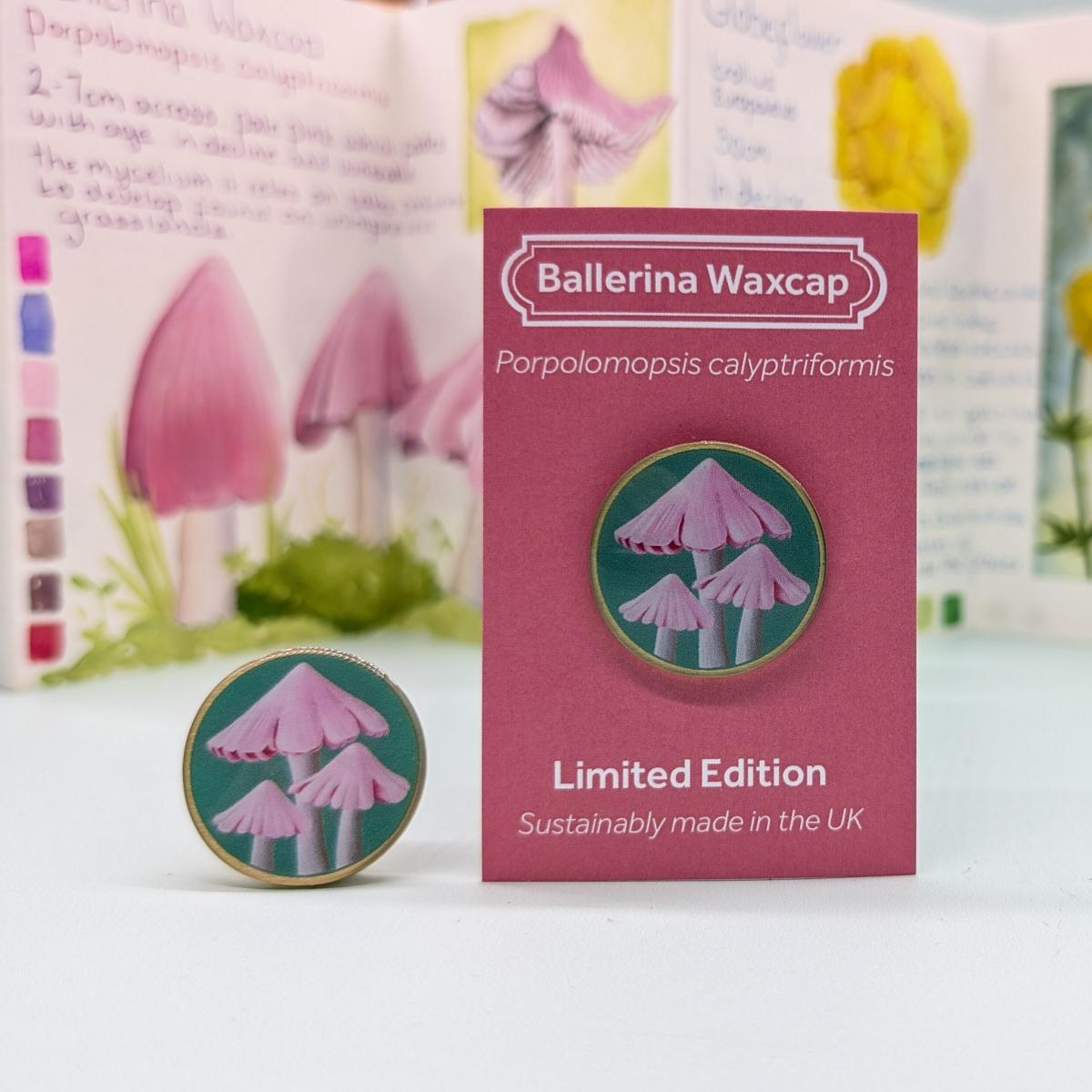 Ballerina waxcap badge by Salt Marsh Studios Ballerina waxcap badge by Salt Marsh Studios